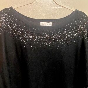 89th & Madison Women’s Chic Sweater Top Black Sparkly Jewel Size XL